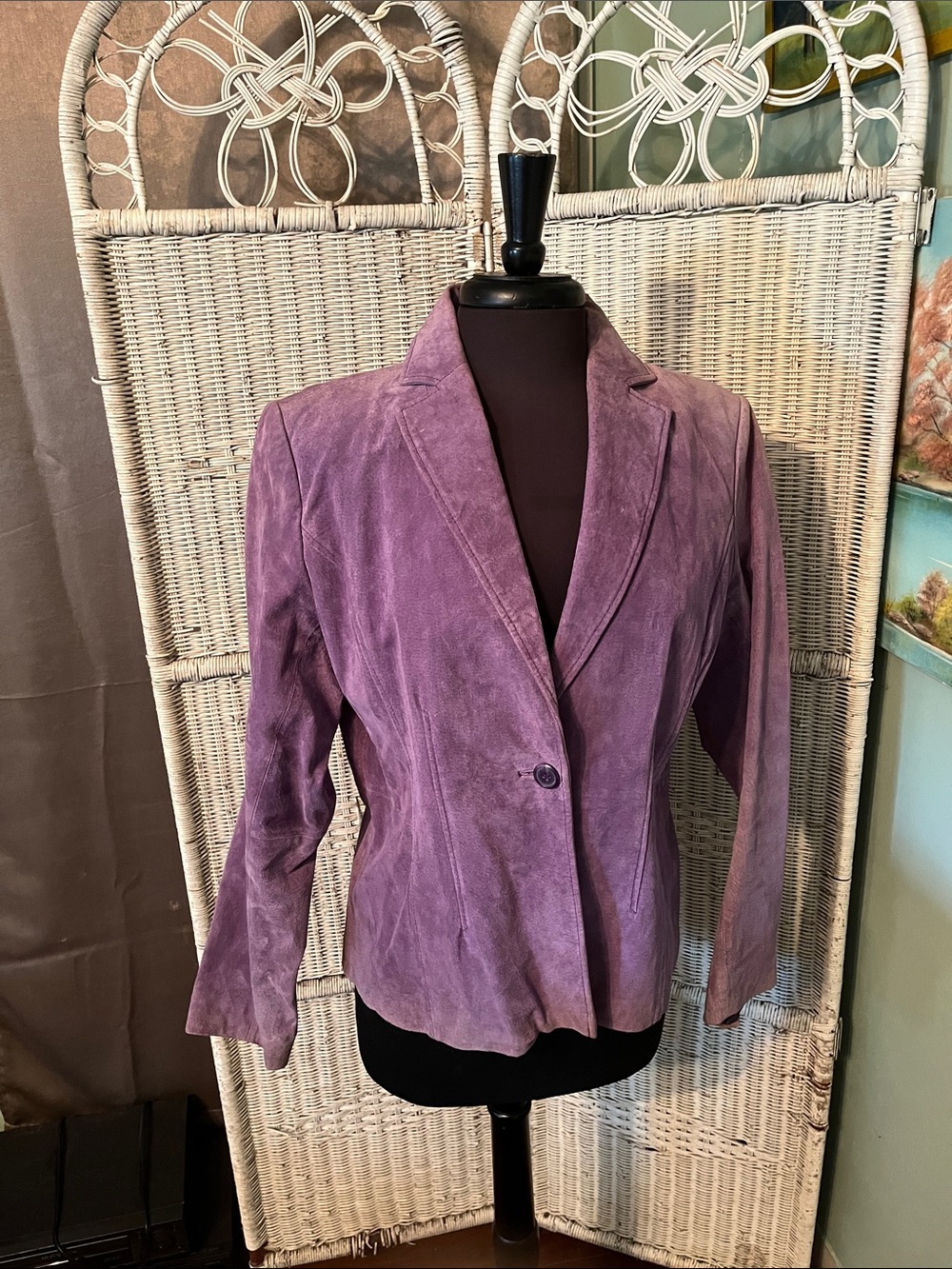 Women's Purple Suede Single-Button Blazer